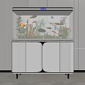 Aquarium Fish Tank with Colorful Fish Aquatic Plants and Modern White Cabinet Stand