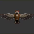 Mythical Owl Character With Spread Wings Red Eyes And Feather Details