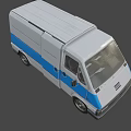 Blue And White Compact Delivery Van With Side Door And Front Panel Design 3d model