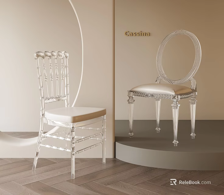 Elegant Transparent Dining Chairs With White Cushion And Modern Acrylic Frame Design 3d model 