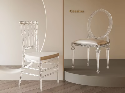 Elegant Transparent Dining Chairs With White Cushion And Modern Acrylic Frame Design 3d model