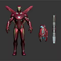 Iron Man 3D Model With Red And Gold Armor Back Wings And Accessories