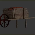 Vintage Wooden Cart With Red Wheels And Cargo Loaded Inside