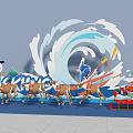 Christmas Scene With Snowman Reindeer Sleigh Santa And Wave Background 2024