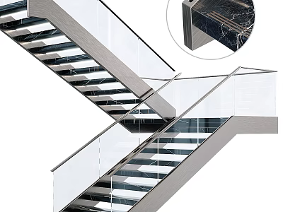 Modern Floating Staircase With Glass Railing And Marble Steps Interior Design 3d model