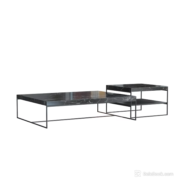 Modern Coffee Table With Marble Top And Metal Frame Double Layer Design 3d model 