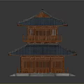 Ancient Architecture Two Story Pavilion With Blue Tiled Roof Red Wooden Structure And Stone Steps