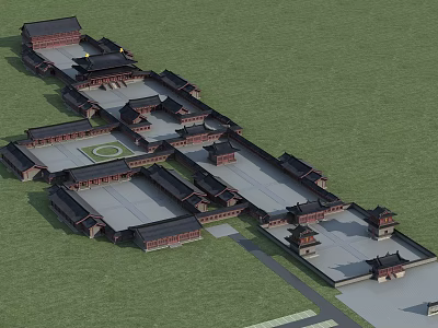 Traditional Chinese Ancient Architecture Complex With Symmetric Courtyard Layout And Classic Tile Roofs 3d model