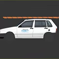 White Compact Car With Orange And White Roof Rack And NET Logo