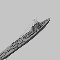 Detailed 3D Rendered Warship With Gray Hull Brown Bottom Smokestack Mast And Deck