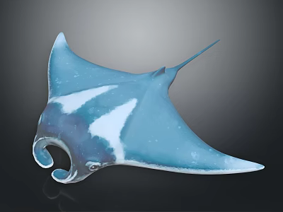Graceful Blue Manta Ray With White Patterns Swimming In Underwater Environment 3d model