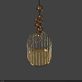 Hanging Golden Birdcage With Decorative Metal Balls And Blue Base For Home Decoration