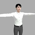 Man in White Shirt and Gray Pants with Arms Outstretched Against Gray Background 3d model