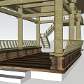 Wooden Outdoor Pavilion Structure Model With Staircase Railing Platform And Human Figure