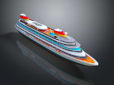 3D Rendered Colorful Cruise Ship With Multi Decks And Reflections 3d model