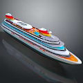 3D Rendered Colorful Cruise Ship With Multi Decks And Reflections
