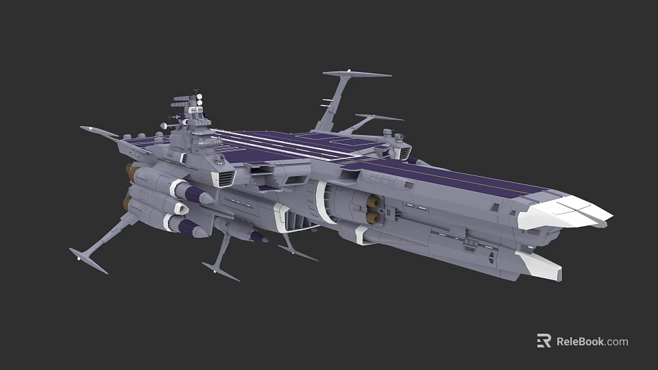 Detailed Sci Fi Warship 3D Model Featuring Large Deck Weapon Systems And Thrusters 3d model 