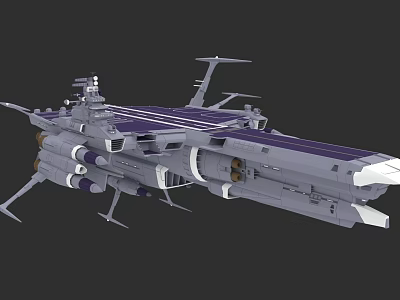 Detailed Sci Fi Warship 3D Model Featuring Large Deck Weapon Systems And Thrusters 3d model
