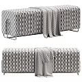Light Gray Dark Brown Sofa Bench Vertical Tufted Design Gold Metal Legs Gray Throw Blanket