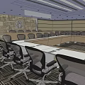 Modern Conference Room Interior Design With Long Table Comfortable Chairs And Stone Wall