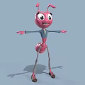Pink Cartoon Ant With Big Eyes Smiling And Outstretched Arms In Blue Top