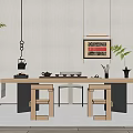 Modern Tea Table and Chair Combination Tea Table and Tea Set Combination Plant Potted Hanging Picture 3d model