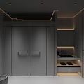 Modern Minimalist Bathroom Interior With Glass Shower Enclosure Toilet Sink Recessed Lighting And Storage Cabinets