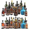 Assorted Wine Bottles And Wine Glasses Collection With Various Brands And Colorful Designs