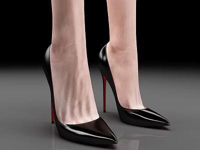Women's Stylish Black Patent Leather High Heels With Red Heels And Pointed Toe 3d model