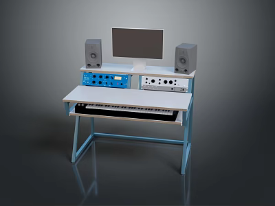 Professional Audio Workstation With Monitor Speakers Control Panel Amplifier And Keyboard 3d model