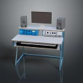 Professional Audio Workstation With Monitor Speakers Control Panel Amplifier And Keyboard