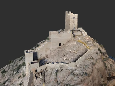 Garden Landscape Featuring Ancient Stone Castle Tower And Stone Walls On Mountain Terrain 3d model