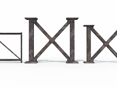Industrial Heavy Duty Iron Support Frames Featuring Crossed Metal Structures And Sturdy Design 3d model