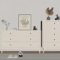 Modern White Dressers With Multiple Drawers Decorative Wall Art Dried Flowers And Small Sculptures