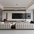 Modern Living Dining Room Interior With Sofa Coffee Table Chandelier And Artwork