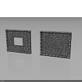 Two Gray Stone Walls Architectural Structure One With Square Window