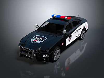 Black White Police Car With Emergency Lights Badge Decals And Grille 3d model