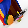 Colorful Red Yellow Blue Striped Children's Play Tent With Colorful Ball Toys And Open Book