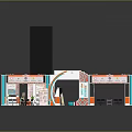 Exhibition Booth 3D Design With Multiple Sections Tables Chairs Tall Black Structure And Colorful Layout
