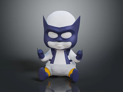 Cartoon Superhero Doll In Sitting Pose With White Head Blue Mask And Claw Like Fingers 3d model