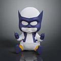 Cartoon Superhero Doll In Sitting Pose With White Head Blue Mask And Claw Like Fingers