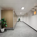 Modern Minimalist Public Toilet Wash Area With Large Backlit Mirror Marble Countertop And Wooden Cabinets
