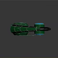 Futuristic Green Motorcycle with Large Wheels Blue Glowing Rings and Yellow Black Stripes