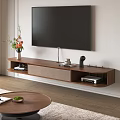 Modern Wooden Floating TV Stand With Storage Shelves And Decorative Ornaments