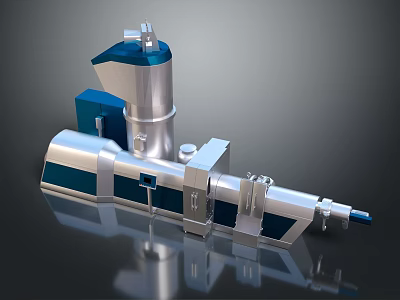 Industrial Silver Blue Mechanical Equipment With Cylindrical Components And Elongated Structure 3d model