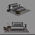 Modern Double Bed With Soft Bedding Nightstands Side Chair And Area Rug 3d model