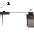 Minimalist Modern Wooden Desk With Drawers Table Lamp And Decor Items