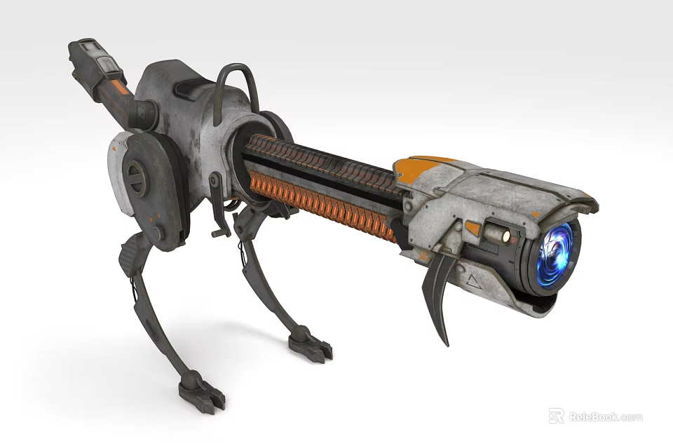 Smart Machine Featuring Mechanical Legs Long Barrel Blue Light Industrial Design 3d model 