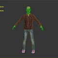 Bald Man Wearing Red Black Striped Shirt Blue Jeans Black Shoes Arms Outstretched Gray Background