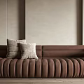 Brown Vertical Striped Sectional Sofa With Light Colored Pillows In Minimalist Interior 3d model